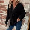 Autumn Solid Color Hooded Button Loose Long Sleeve Sweatshirt
