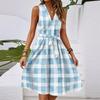 Women's Summer Fashion Solid Color V-Neck Wooden Ears Waist Waist Vacation Casual Dress