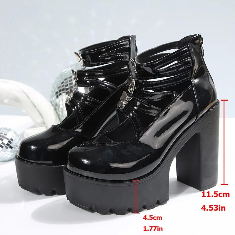 

Модные туфли-лодочки на высоком каблуке с ремешком на щиколотке и декором в виде бабочки для женщин, готические туфли Мэри Джейн на массивной платформе, женские туфли на толстом каблуке, черные туфли лолиты 43 чёрный