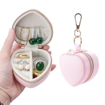 Mini Jewelry Box Keychain Heart-shaped Earring Organizer Portable Ring Box Minimalist Jewelry Display Travel Bag Pendant Gifts