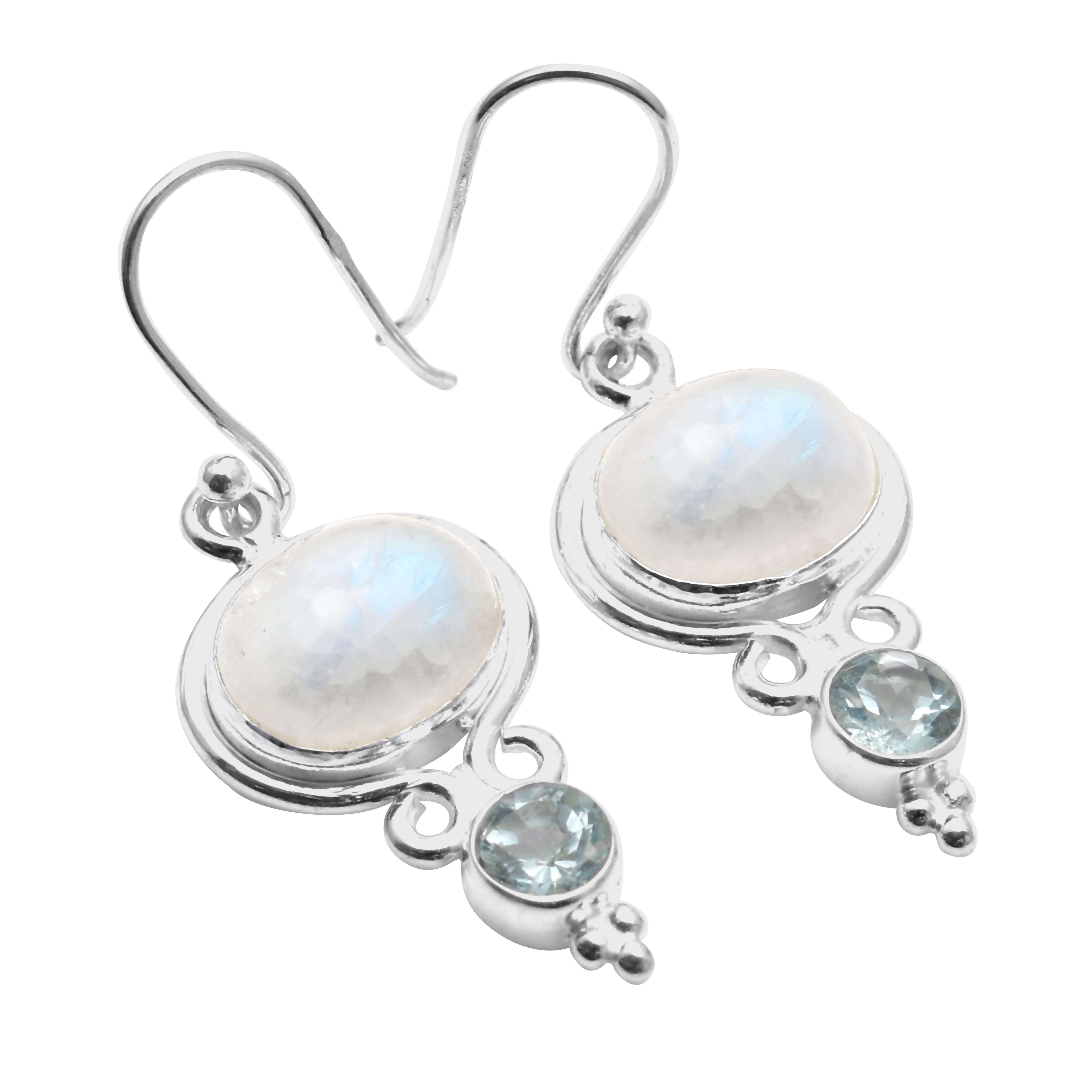 

Rainbow Moonstone Blue Topaz Gemstone Earrings Solid 925 Sterling Silver Handmade Earrings Jewelry Gift For Women And Girls E-3617
