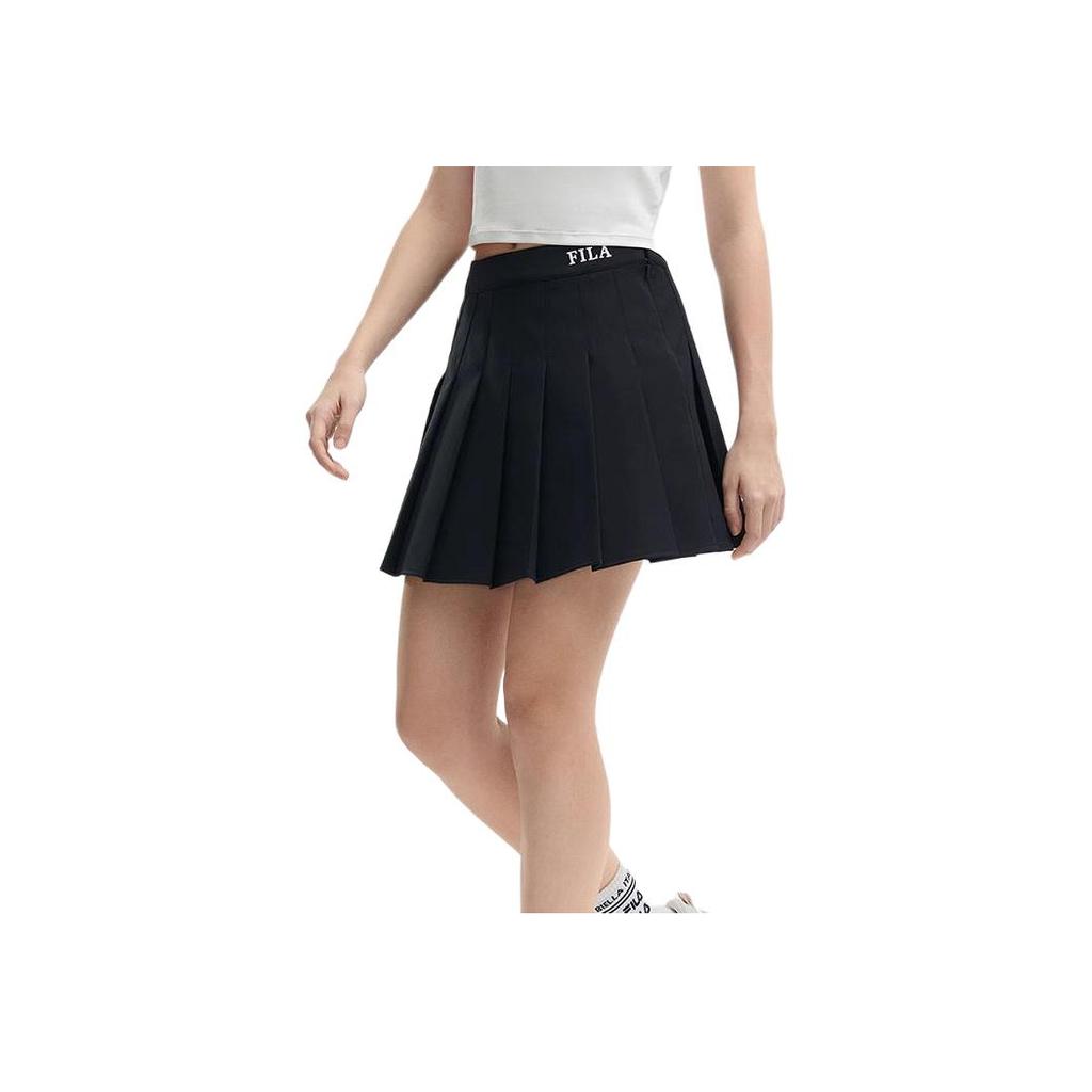 Fila Original Soft Sports Versatile Breathable Comfortable Pleated A-Line Casual Skirt Women Skirts Black F51W429303F-BK