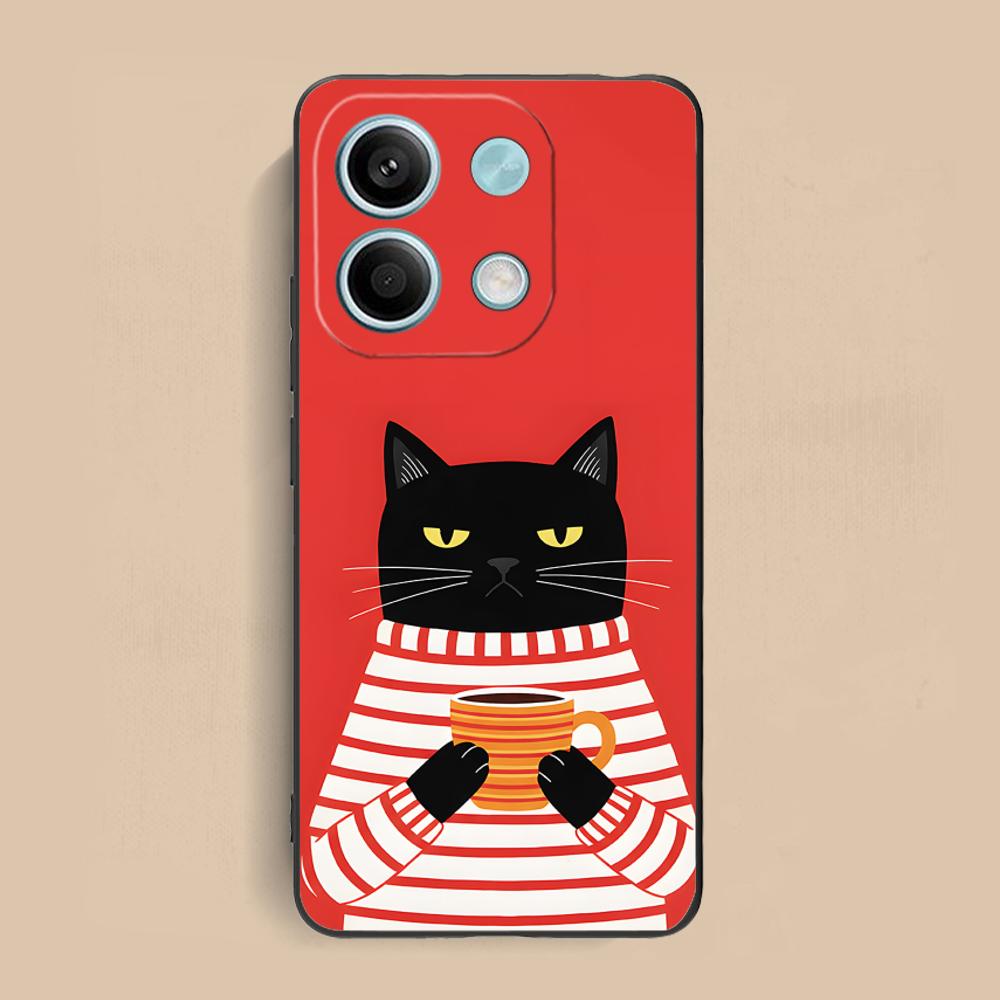 

Cute Coffee Cat Matte TPU Mobile Phone Case for Xiaomi Redmi 15 14 13 12 A5 3 2 1 C Plus 4G 5G Colorful Printing Cover Redmi A1+