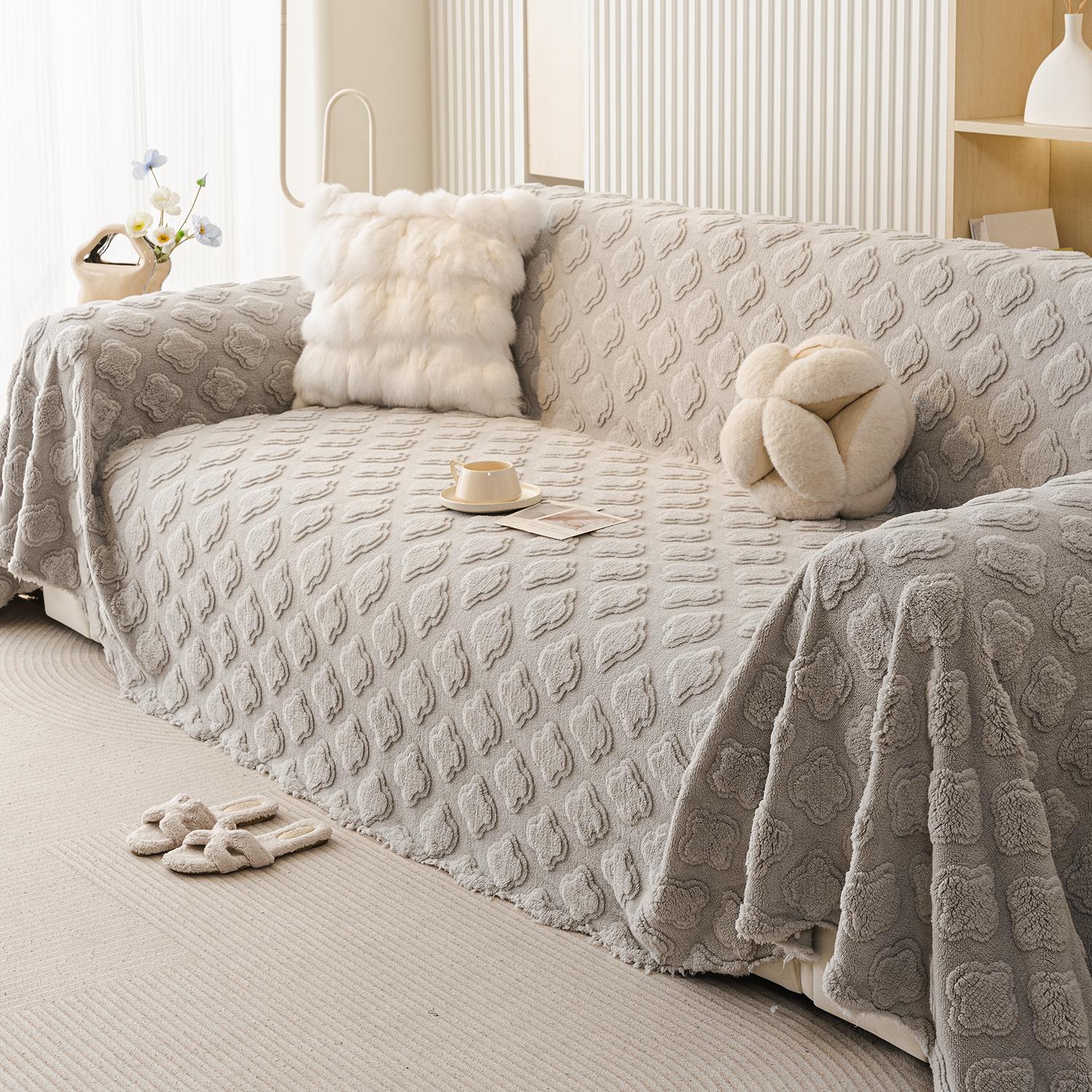 

1pc modern minimalist jacquard plush sofa towel, pet-friendly, super soft and skin-friendly, warm, non-slip and wear-resistant. 70.9x51.2inch серый