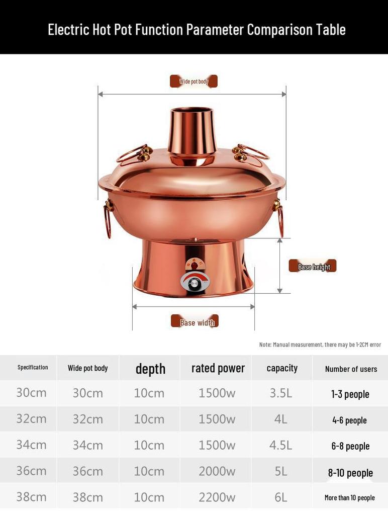 Elektrischer Lila Kupfer Doppelnutzungs-Hot Pot: Einstellbare Temperatur Shabu-Shabu Lamm Hammelfleisch Holzkohle und Plug-in Warmhalte Kupfertopf für den Heimgebrauch
