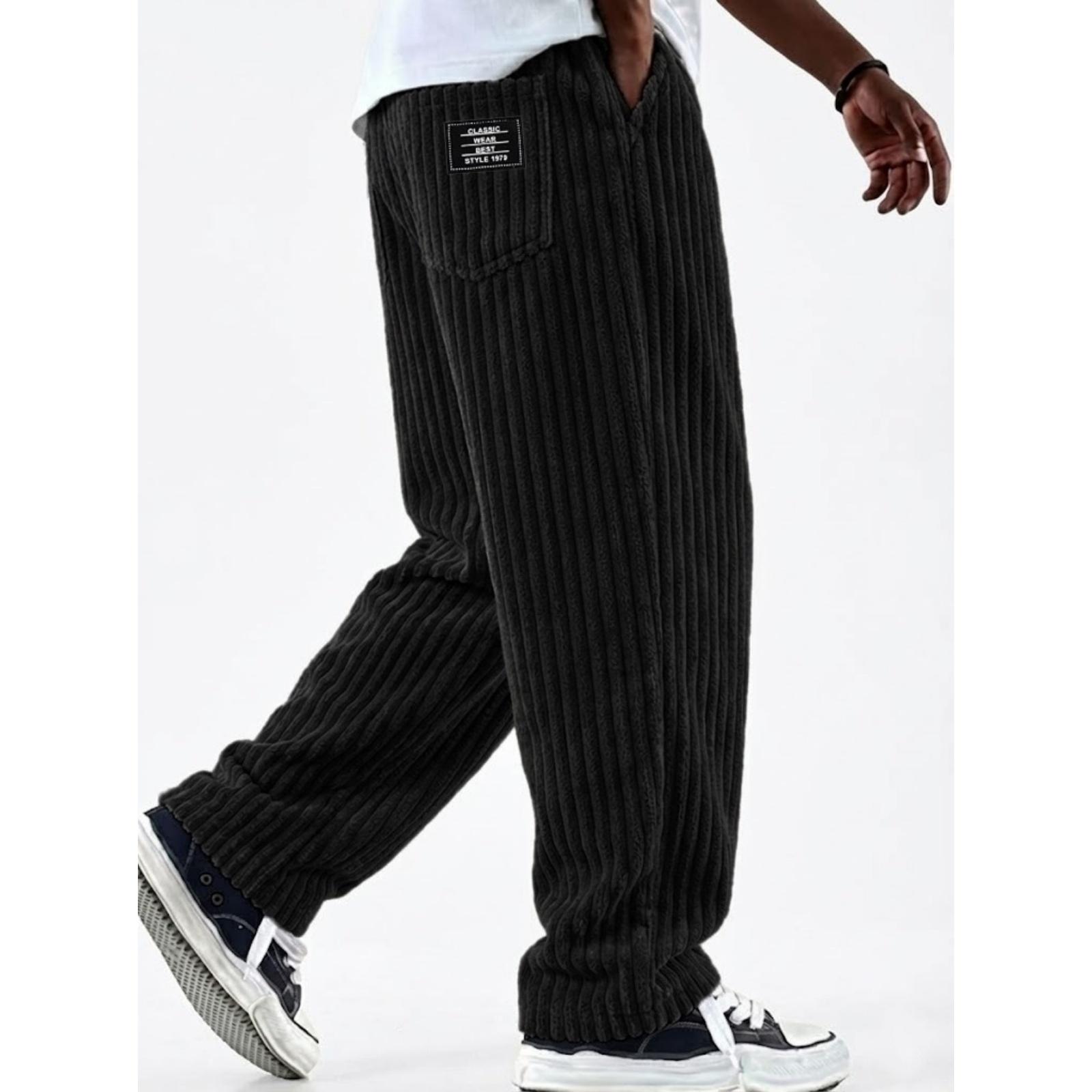 

Men s American- Retro Vertical Stripe Corduroy Pants - Men s Loose Straight-fit Casual Pants L чорний