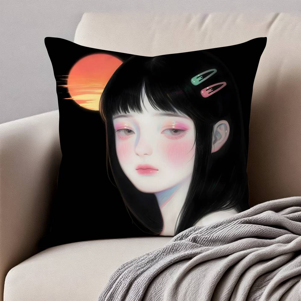 M-Manga G-Girl Pillow Case Anti-dustmite Pillowcase Invisible Zipper Silky Short Plush Sofa Cushion Cover