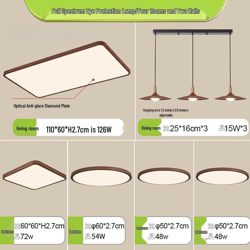 Vintage Walnut 3-Head Dimmable Ceiling Lamp