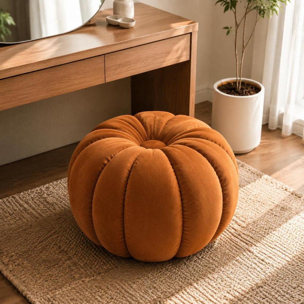 Pumpkin Stool Decorative Ottoman Cushioned for Bedroom