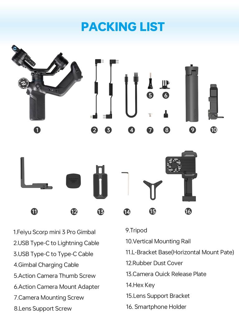 FeiyuTech SCORP Mini 3 Pro Gimbal Stabilizer for Cameras - All-in-One Gimbal with AI Tracking & Remote Handle - Compatible with Sony/Canon/Nikon/GoPro