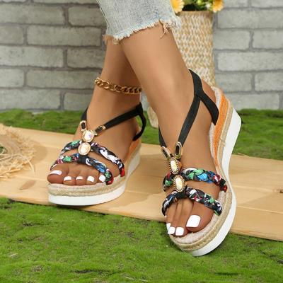 Sandales compensées pour femmes Mode Printemps Été Sandales à bride réglable Semelle épaisse Chaussures de plage et d'extérieur pour femmes