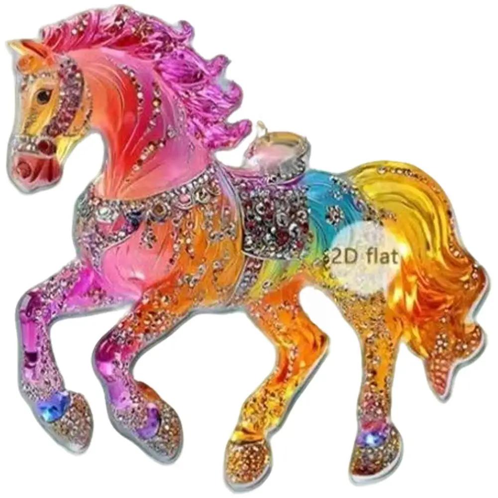2D Acrylic Horse Year Hanging Pendants Christmas Tree Xmas Horse 2026 Decoration Hanging Rhinestones Ornament W3H1