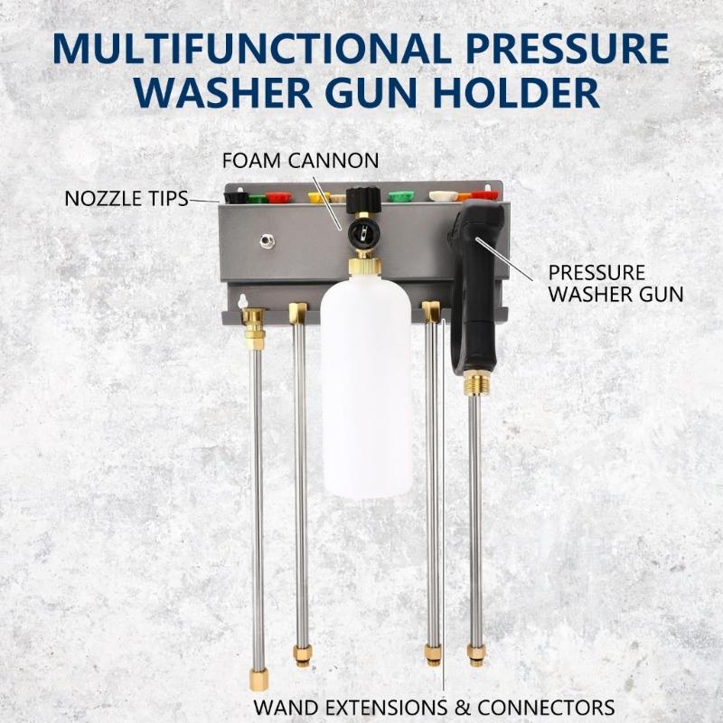 Space Saving Stainless Steel Pressure Washer Accessory Holder Wall Mount Storage Rack for Guns Foam Cannons Nozzles