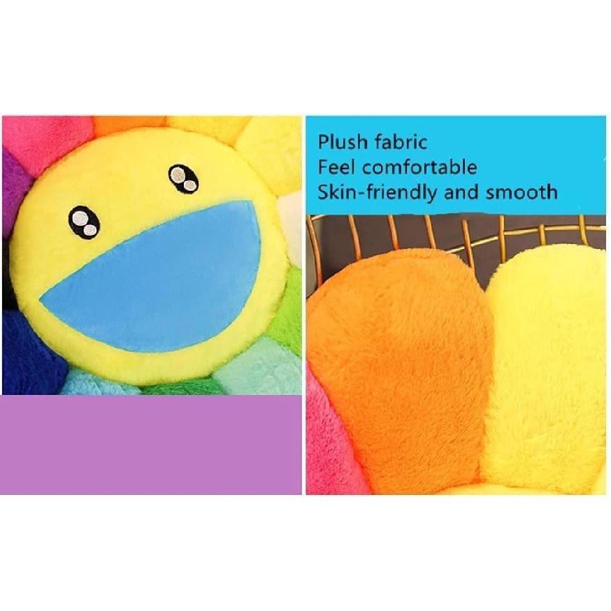 Murakami Super Soft Large Flower Plush Pillow - Smiling Sunflower Stuffed Toy, Car & Bedroom Decoration (Black & White)