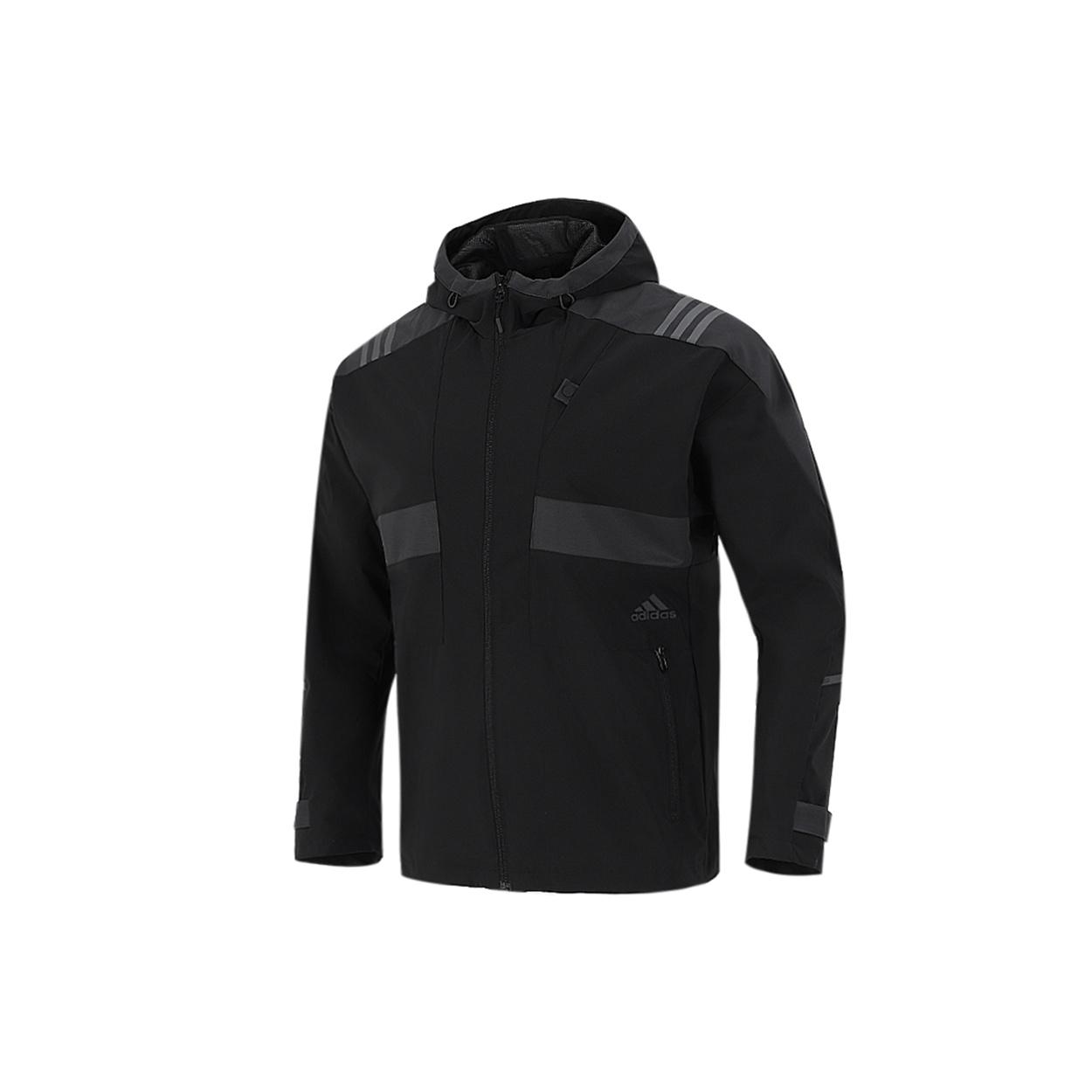 adidas Athleisure Casual Sports hooded Training Knit Jacket Black Men s H40235 S