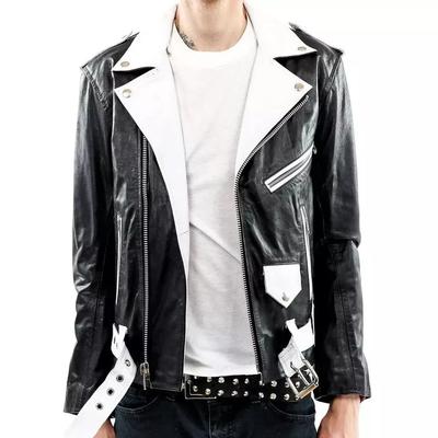 Nieuwe Witte & Zwarte Herenjas Stijlvol Lamsleer Echt Handgemaakt Biker Motor