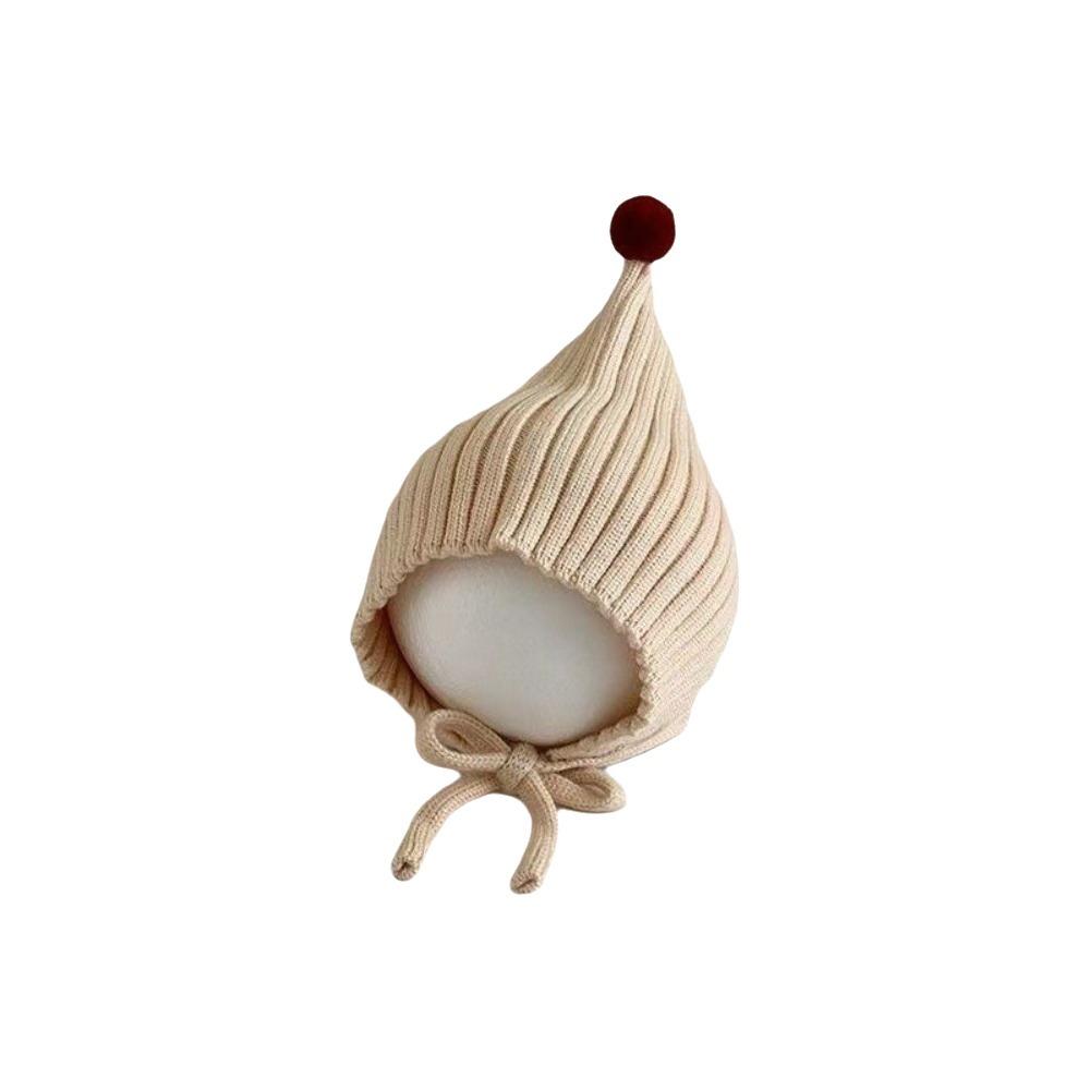 Comfortable Lacing Beanie Cap Solid Color Earmuffs Cap Cute Children Pullover Hat Autumn Winter