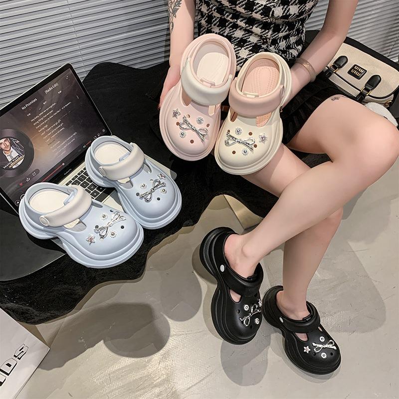 Spring and summer new rhinestone heightening hole shoes women's tide non-slip bag head slippers women's shoes