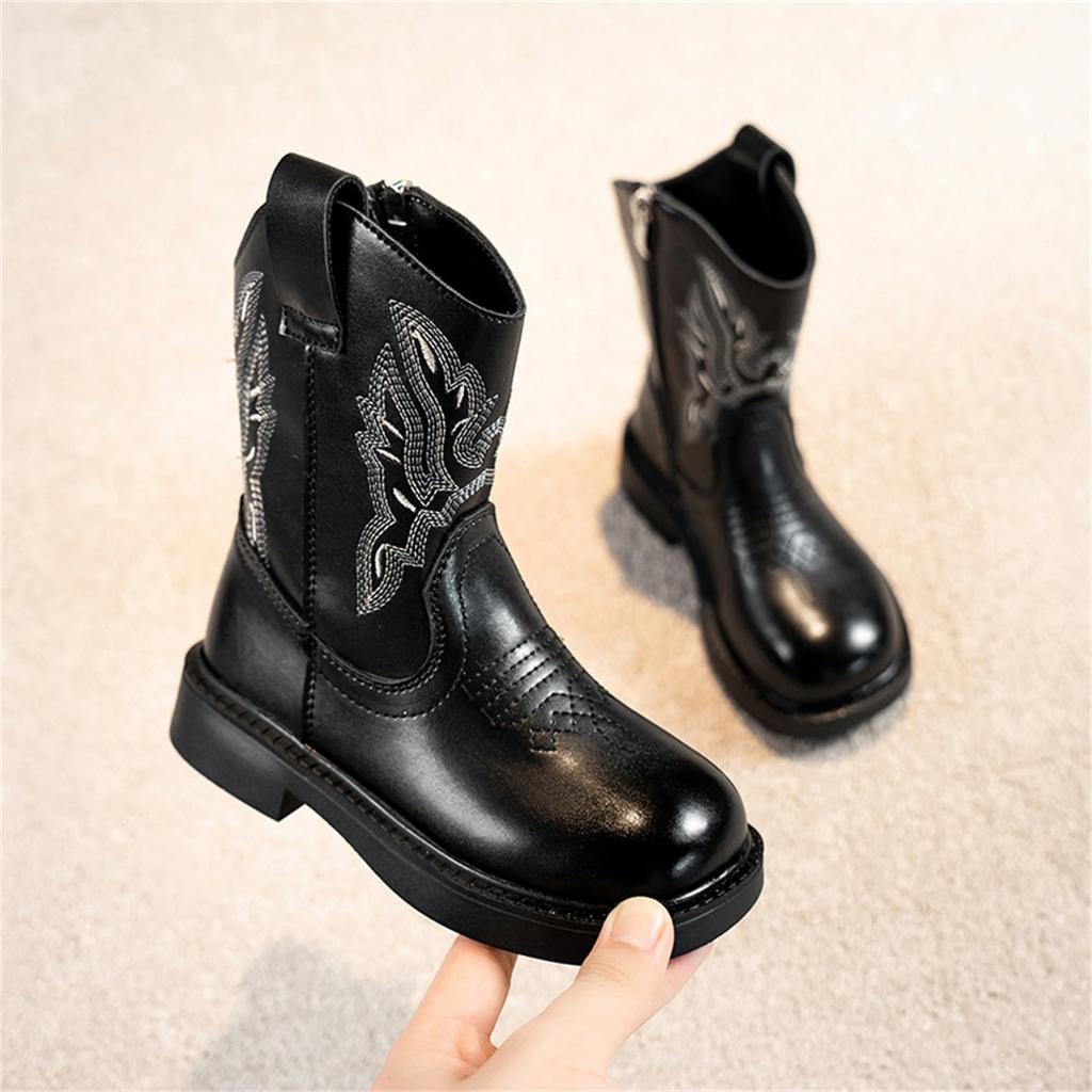WUIWUIYU Western Short Boots for Boys and Easy to Walk Birthday Size 20cm Kids' Boots, Girls, Water-Repellent, in, Flexible, Fall/Winter Shoes,