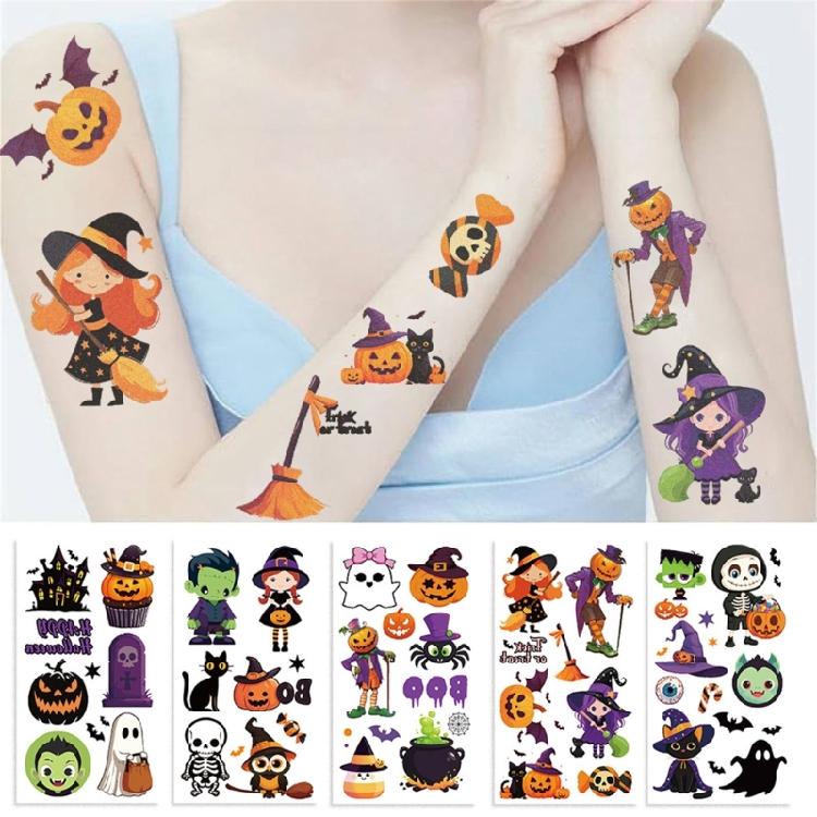 Set of 10 Temporary Stickers for Kids Halloween Themed Decals Costume Decoration Waterproof Body Art Accessories