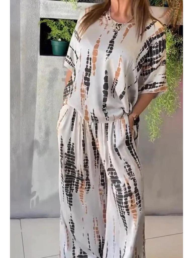 Summer 2025 Women's Round Neck Fashion Printed Loose Two-piece Set