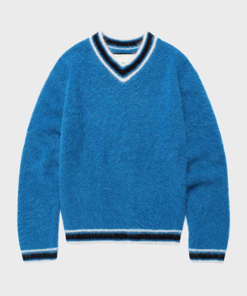 THEVINYLHOUSE Shaggy V Neck Sweater Blue