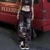 Women's Plus Size Retro Plaid Scalloped Denim Wide Leg Pants