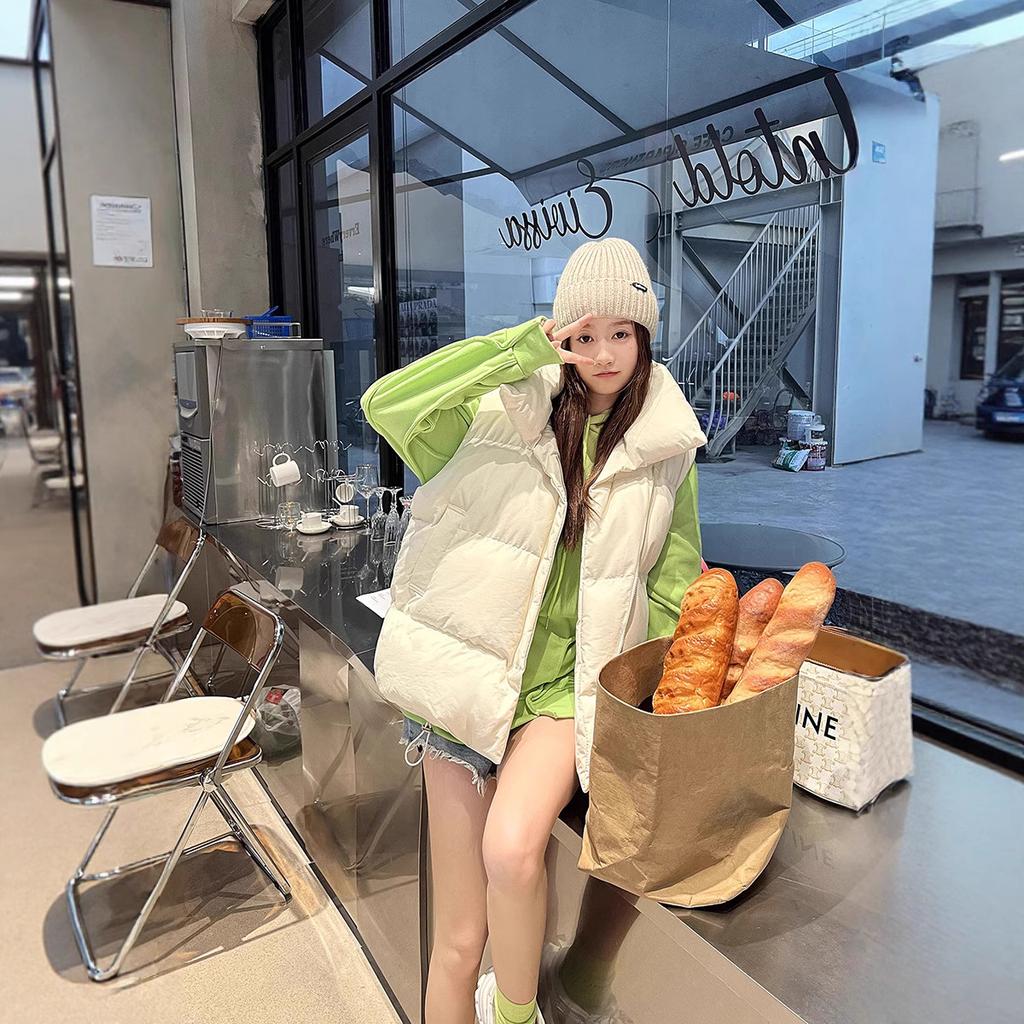 Autumn and Winter New Down Cotton Vest Women's Short Coat Loose Joker Stand Collar Cotton Vest Vest Vest Worn Outside.