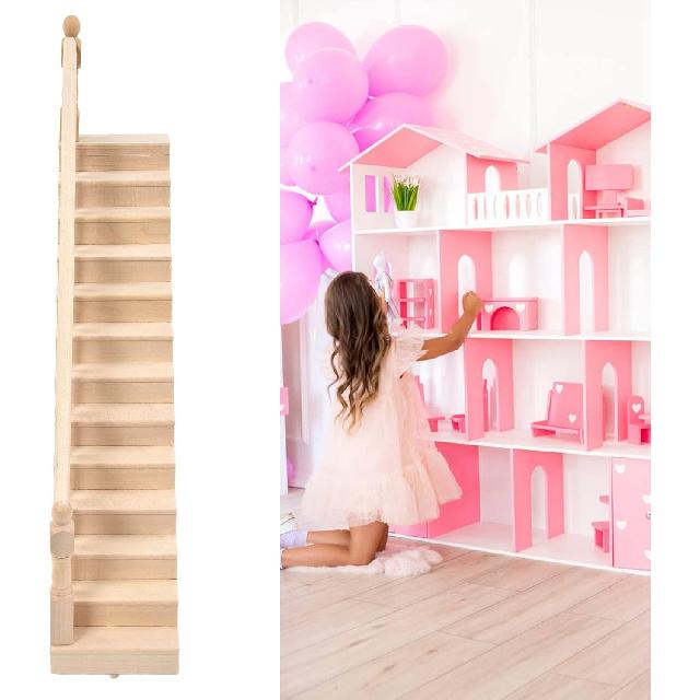 Doll House Stairs, Miniature Stairs 1/12 Scale, Glossy Rounded Corners Birch Material, Make Your Dollhouse Vivid, DIY Stairway Accessory Model,