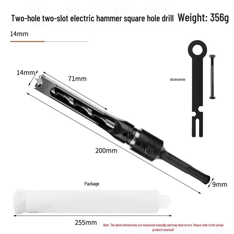 Electric Hammer Square Shank Drill Bit for Woodworking - Two Holes & Grooves