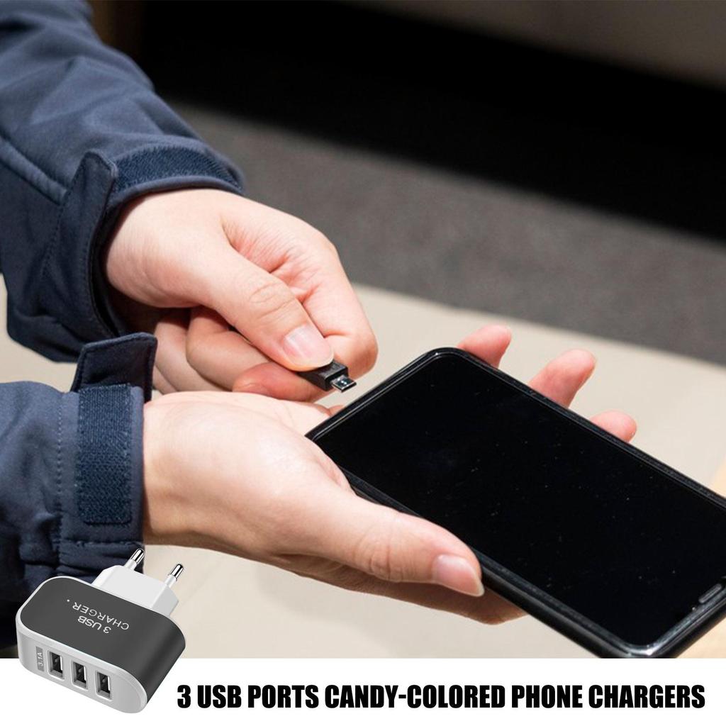 USB Charger Block Multiple Ports 3 Ports Wall Adapter Portable Charger Glowing Intelligent USB Plug For Smartphone EU Plug