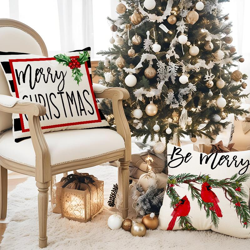 New Red Truck Christmas Pillowcase Linen Printed Pillowcase Festive Room Sofa Decoration Cushion Cover
