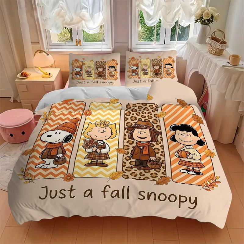 3Pcs Snoopy'S Autumn Adventure Bedding Set Quilt Cover Pillowcase Home Christmas Halloween Gift 1 Duvet Cover 2 Pillowcase S1461
