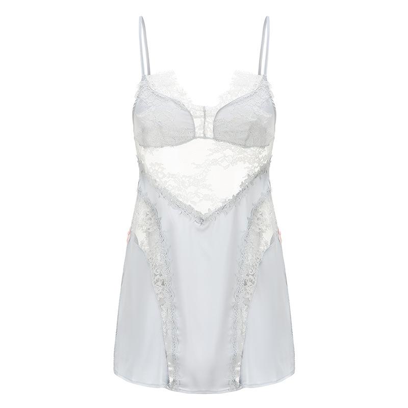 Sexy Suspender Nightdress Lace Hollowed Out Pajamas Beautiful Back Ice Silk Pajamas Home Clothes