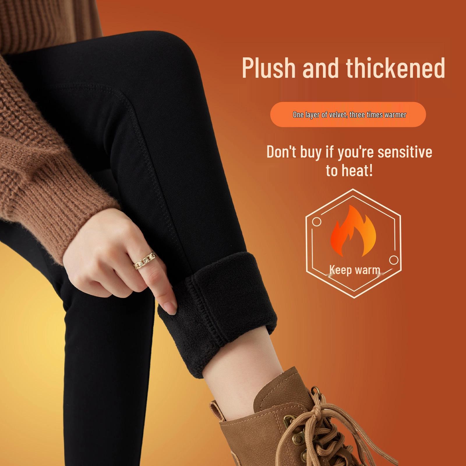 

Women s Plush-Lined Black Slim Fit Nine-Point Leggings - New 2026 Autumn/Winter Warm Cotton Pants. 2XL (126-135 lbs)