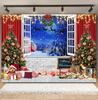 Christmas Photography Backdrop, Window, Christmas Tree, Gift, Toy, Bear, Curtains, Moon, Snow, Children, Portrait, Family Party, Photo Zone500