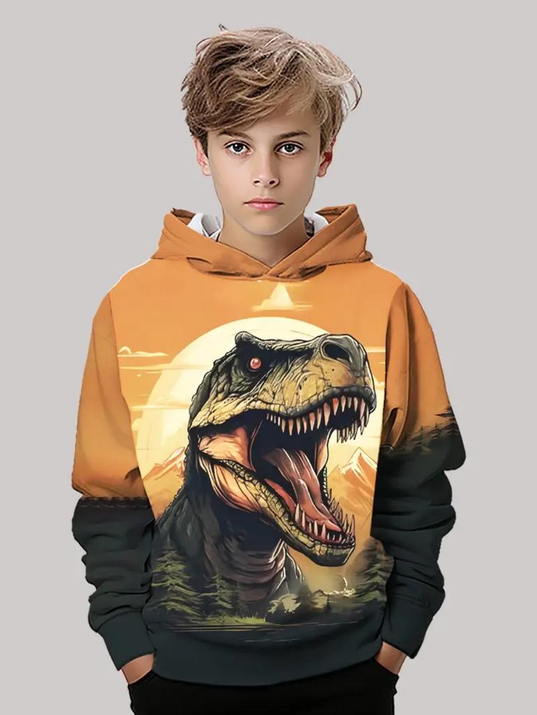 Boys' Hoodies Dinosaur 3d Print Autumn Long Sleeve Tops Pullover Baby Boy Clothes Sweatshirt Outdoor Causal Children's Clothing