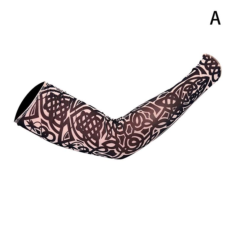 Long Fake Summer Tattoo Sleeves Sun Protection Cover Outdoor Gloves Driving Ice Silk Arm Sleeves