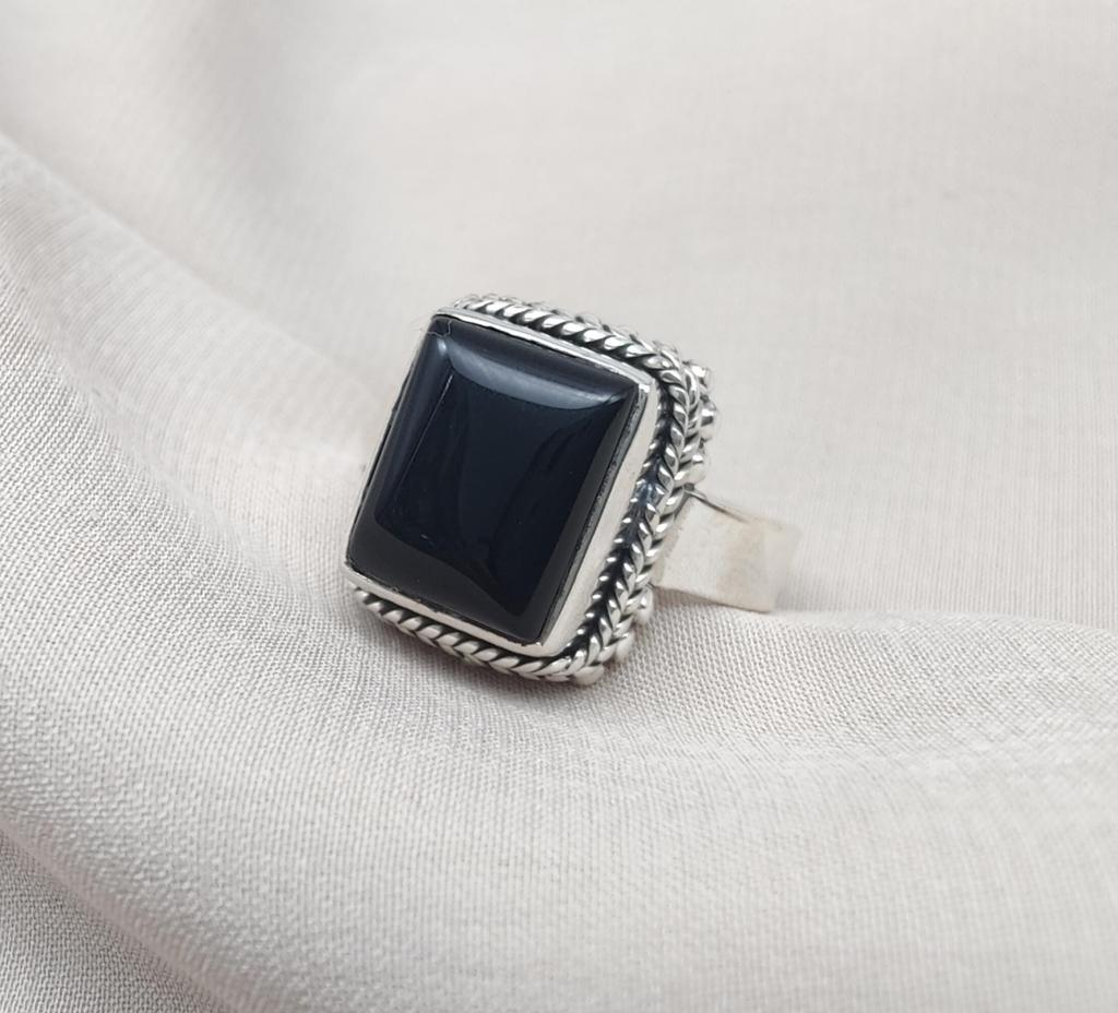 Black Onyx 925 Sterling Silver Ring: Handmade Boho Statement Jewelry