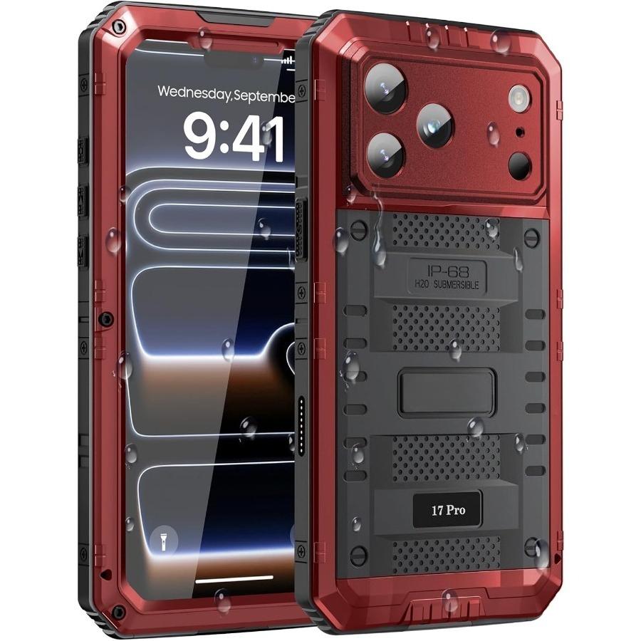 

For IPhone 17 ProMax 17Pro Air Case IP68 Waterproof Heavy Duty Metal Cover with Built-in Screen Protector Military Shockproof aluminum&Case & Screen Protector&iPhone17 красный