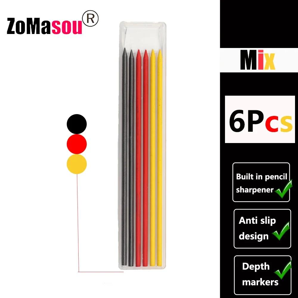 Reuseable Long Head Deep Hole Markers Pen Pencils Solid Carpenter Refill Leads Built-in Sharpener Woodwork Construction Tools