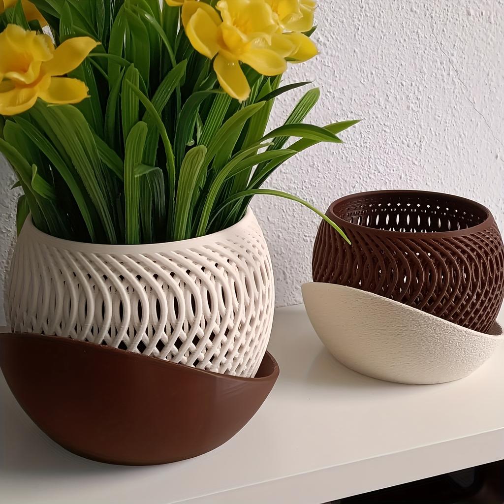 Orchidėjų vazonas - Šiuolaikinio stiliaus, pintas raštas su oro cirkuliacijos padėklu, Idealiai tinka vidaus ir lauko namų dekoravimui, Minimalistinis