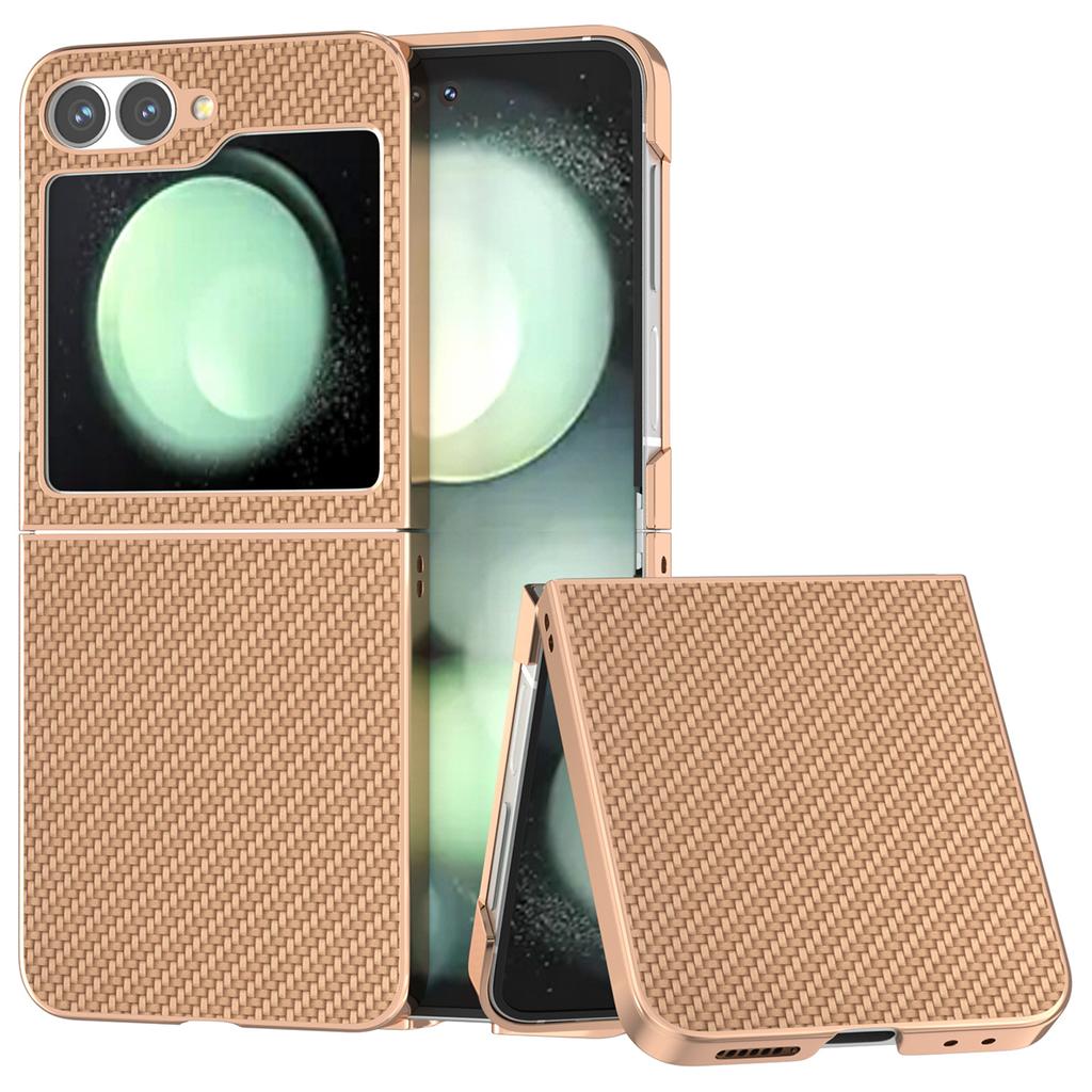 For Samsung Galaxy Z Flip7 FE 5G/Z Flip6 5G Case Electroplating Phone Cover Carbon Fiber Texture PU+TPU Protective Case