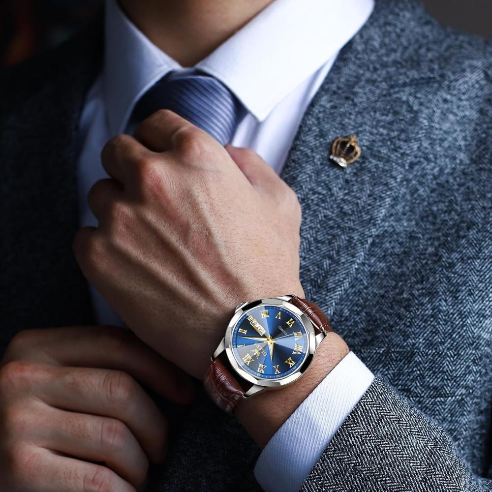 Iqiyi Men S Waterproof buSineSS Quartz Watch Brown Leather Band Date Weekday