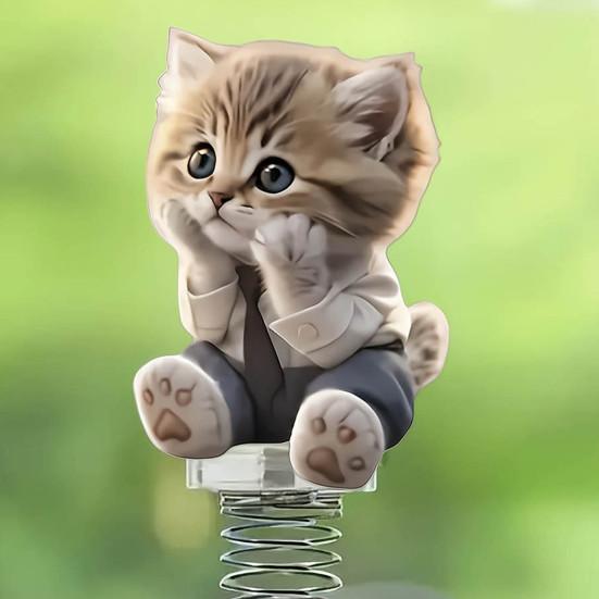 Yousheng 2D Acrylic Cat Bobblehead Bouncing Cat Decoration Cartoon Cat Ornament with Spring for Car Dashboard Desk Decor