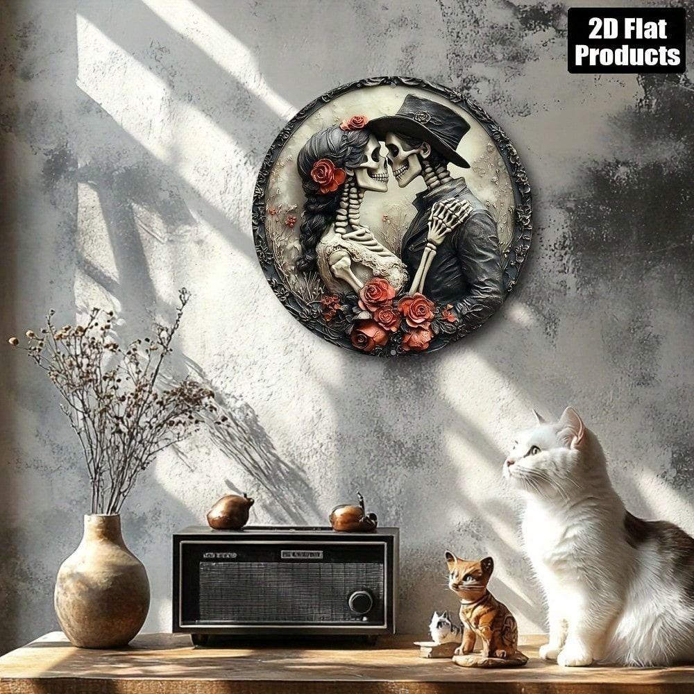 Vintage Metal Skull Poster Wall Art Retro Round Tin Sign for Bar