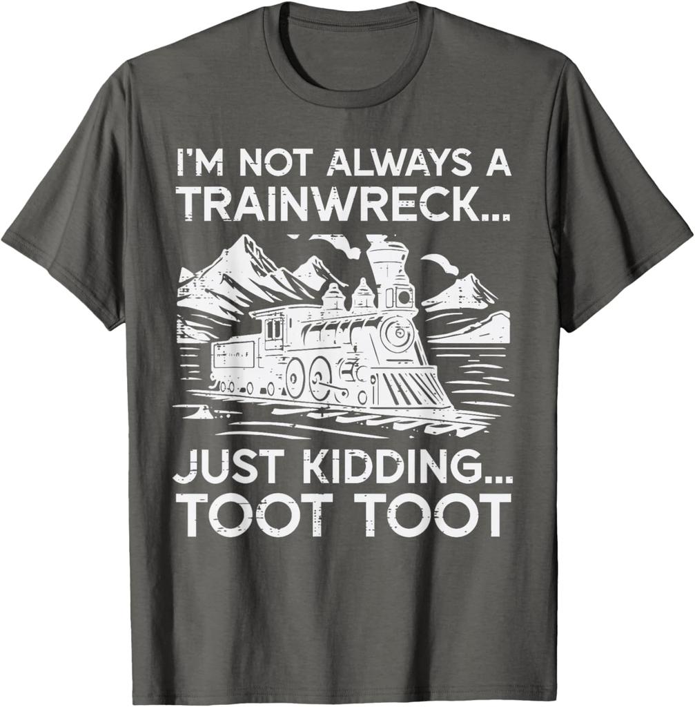Trainwreck Funny Saying Locomotive Graphic Tee Casual Short Sleeve Cotton TShirt for Men Women