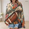 Women Plus Size Round Neck Long Sleeve Daisy Football Printed Pullover Sweatshirt