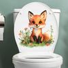 Floral Fox Cub Toilet Stickers, Waterproof Self-Adhesive for Bathroom Decor, Cute Animal Decals