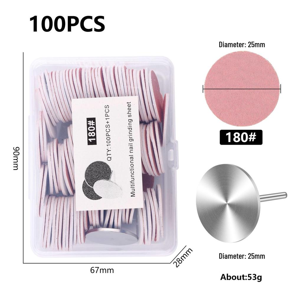 Nail Art Sand Disc for Polishing, Shaping, and Filing Extension Nails - 100 Pieces